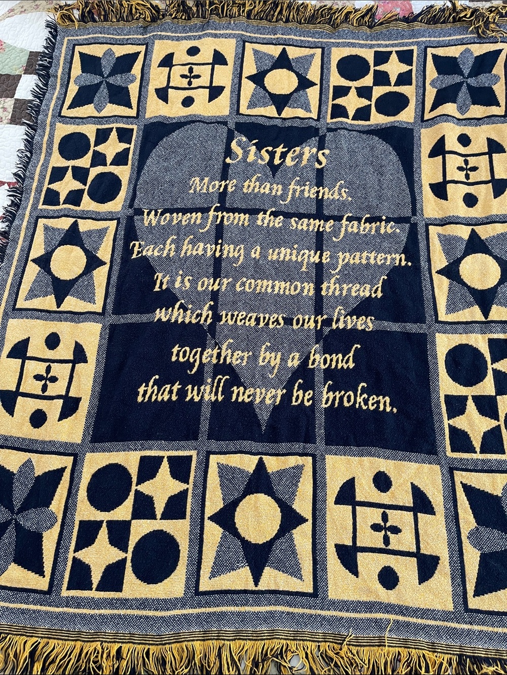 Sisters Woven Throw Blanket Navy and Cream